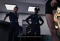 The sexy prison guard faces temptation outdoors.