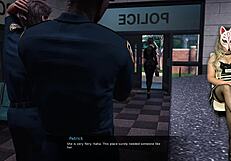 The sexy prison guard faces temptation outdoors.