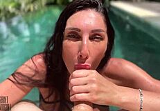 Hot Milf Fucked by the Pool, Cum on Tits?