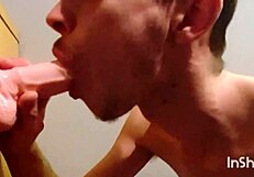 Joe Nuts, the gay twink, sucks his new dildo deep.
