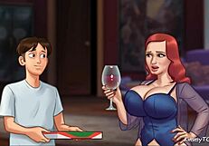 in summertime saga, stepdaughter catches stepmom riding her boyfriend's monster cock in the hotel room