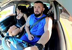 naughty passenger in uber drives driver crazy with muff diving