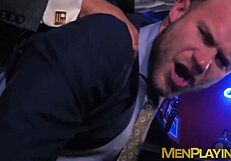 Classy businessmen dive into wet blowjobs and rough anal pounding after hours