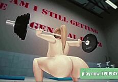 beautiful nude girl at the gym showing her pussy