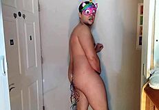 Twink moans intensely while jerking off to monster cock cumshot