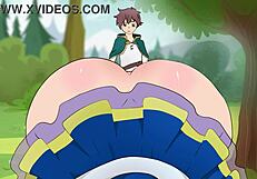 Aqua Seduces Kazuma in Short Skirt