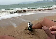 Skinny teen gets off on public beach cock flashing fetish