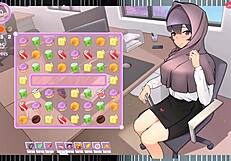 Tsundere milf in hentai game teases with massive tits