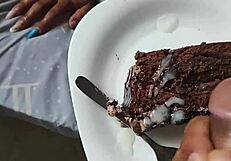 in this hentai anime, a horny wife asks for condensed milk but gets cum on her cake