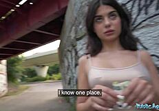Public agent fucks italian sweetheart outside in public place