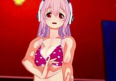 super sonico gets excited while modeling for you