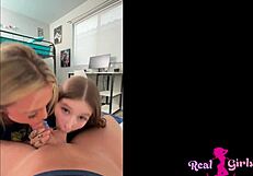 College sluts share a big cock in a dorm room