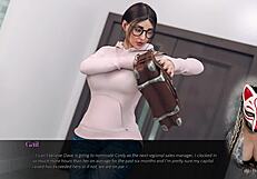 Beautiful brunette secretary with big boobs in hot office scenes