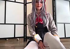 Petite Alya Moans While Bent Over Using Dildo in Hentai Scene