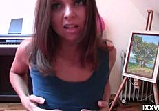 Watch this beautiful brunette teen masturbate her wet pussy to orgasm