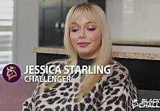 Jessica Starling's backstage interview and clothing strip with a big black cock enthusiast
