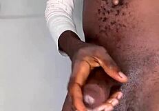 ninja man jerks big cock to cum