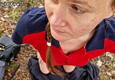 Shy Russian Girl Surprises with Sloppy Blowjob in Forest Date