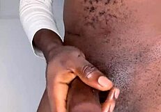 ninja man jerks big cock to cum