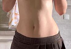 Cute petite teen girl touching herself to orgasm, ripping clothes in solo homemade masturbation