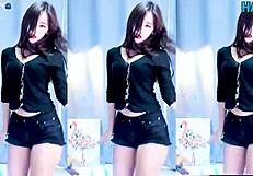 this cute and sexy korean girl is dancing in a fun way