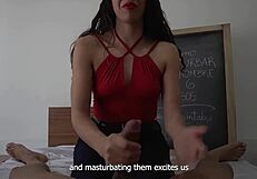 Brunette teacher shows how to jerk a man in 6 bold steps