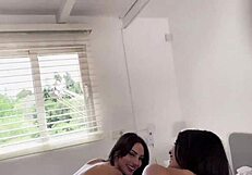 italiana and española flaunt juicy tits and ass by pool