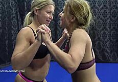 Dominant Blonde Lesbos Nikky Thorne And Diana Wrestle Topless Bodies