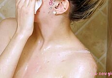 Gorgeous Blonde Exclaims In The Shower!