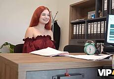 Redhead slut Miss Olivia sucks cock to launch her webcam studio at VIP4K