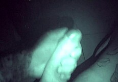 Late night solo session with tattooed performer in quiet room