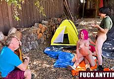 Three Boys Freeuse Hot Chick Hard During Camping Trip