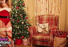 teen nurse in christmas costume uses dildo to make patient cum for her