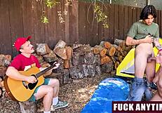 Three Boys Freeuse Hot Chick Hard During Camping Trip