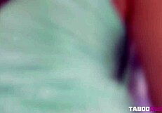 Stepdaughter Lexi Victoria seductively pulls down her mint green lingerie for her father-in-law.