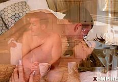 Curvy brunette lures housemate into wild titty play