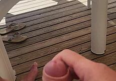 super horny, almost cumming on a mobile home terrace at camping