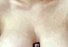 blonde shows her big natural boobs in lingerie, she says