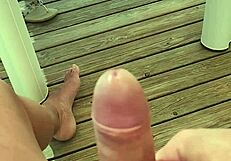 super horny, almost cumming on a mobile home terrace at camping