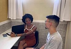 ebony tattooed receptionist fucked with big black cock at gym