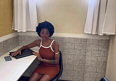 ebony tattooed receptionist fucked with big black cock at gym