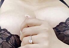 blonde shows her big natural boobs in lingerie, she says