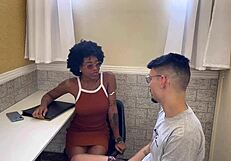 ebony tattooed receptionist fucked with big black cock at gym