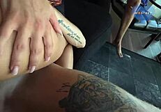 Russian slut enjoys double penetration and a big cum shot