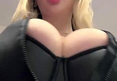 Big natural tits in elastic leather