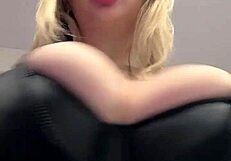 Big natural tits in elastic leather