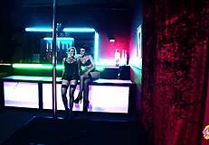 two horny sluts fuck the stripper with strapon