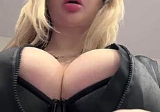Big natural tits in elastic leather