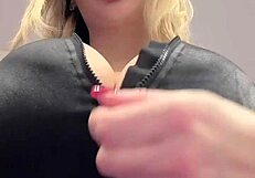 Big natural tits in elastic leather