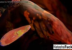 busty natasha nice masturbates solo in black light, feeling sexy